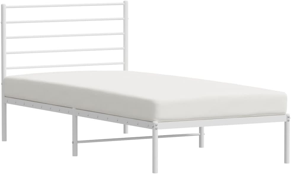 White Metal Bed Frame with Headboard 39.4"x78.7" P759
