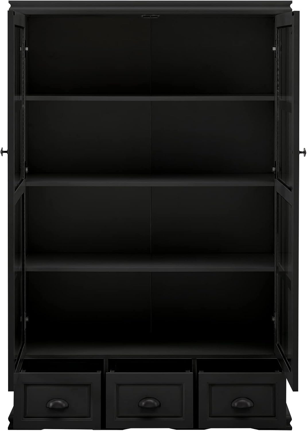 Black Storage Cabinet with Tempered Glass Doors and Adjustable Shelf K701