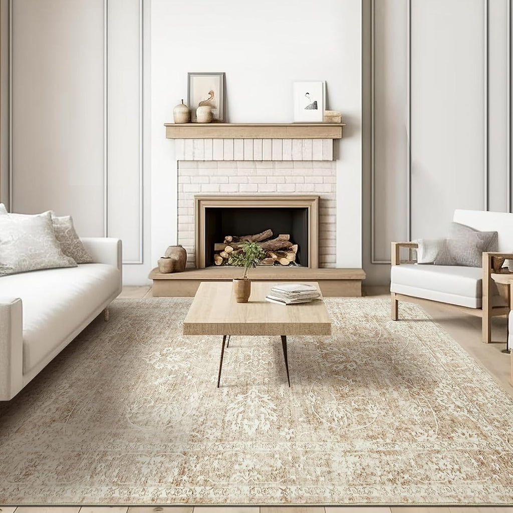 Beige/Brown 5x7 Non Slip Washable Area Rug H8951