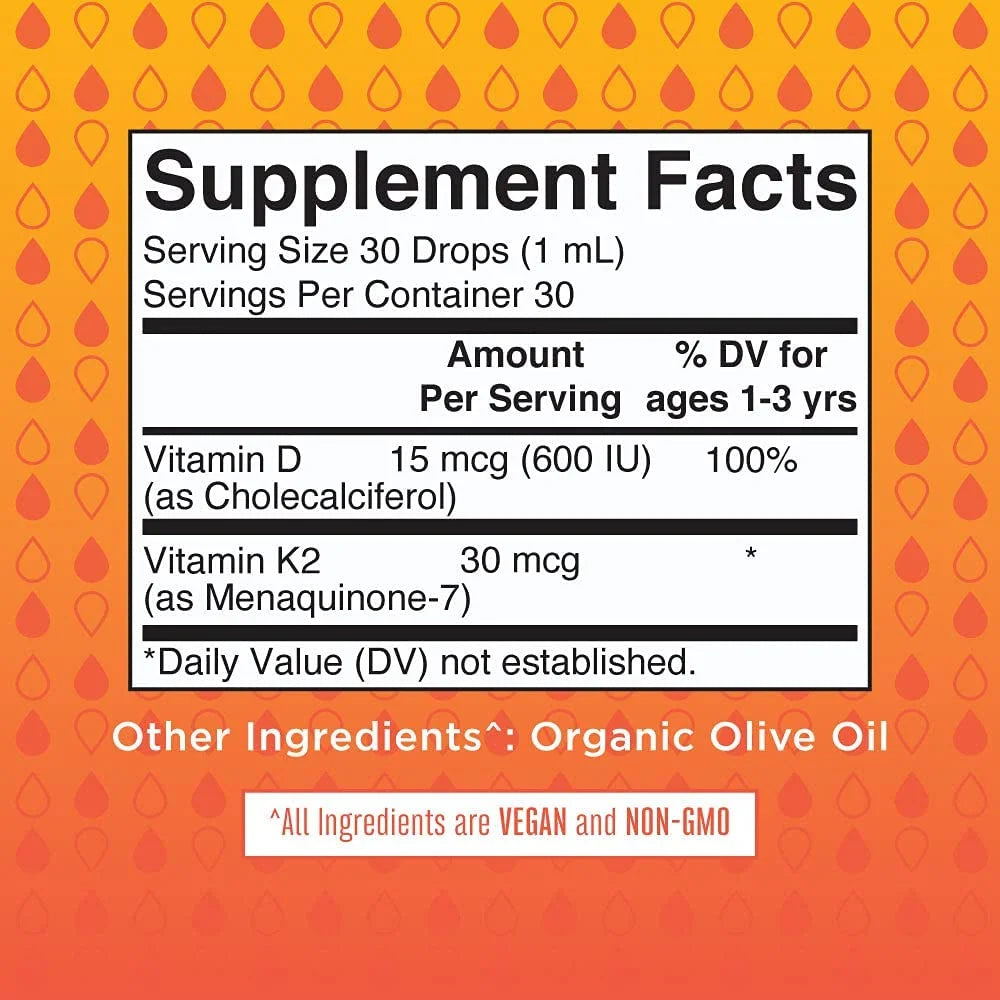 Unflavored Vitamin D3+K2 Liquid Drops, 1 fl oz T54126