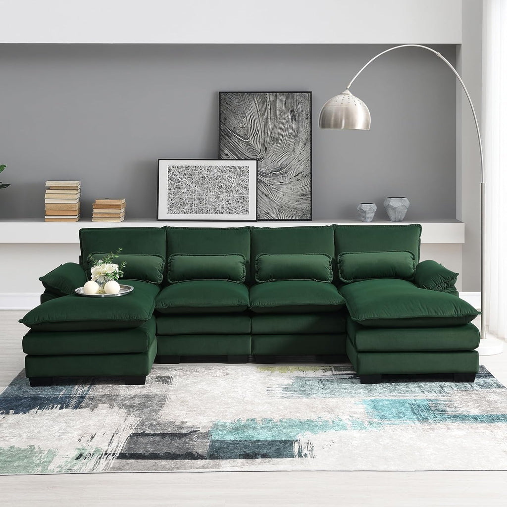 Green Upholstered Sectional Sofa with Chaise Lounge T953464