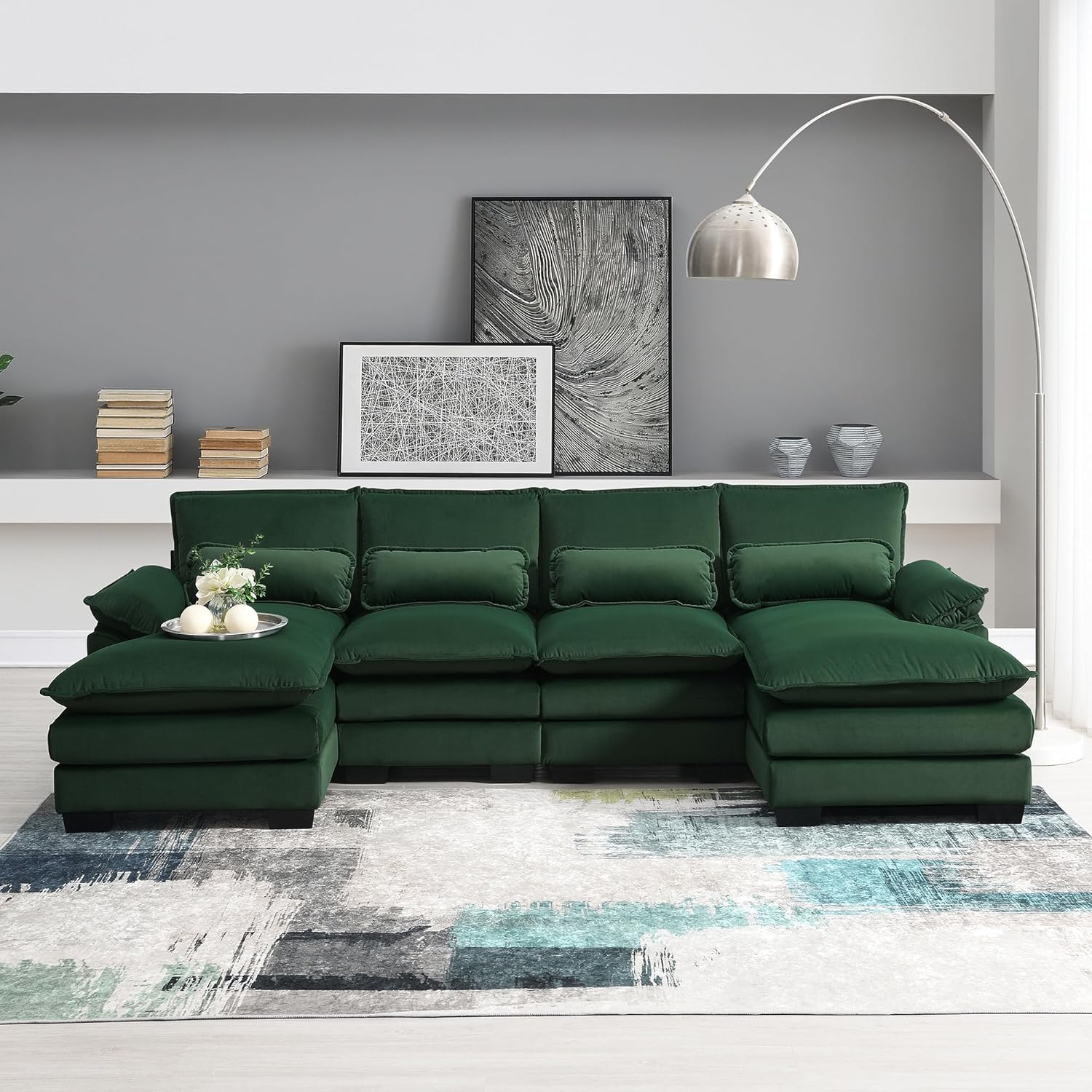 Green Upholstered Sectional Sofa with Chaise Lounge T953464