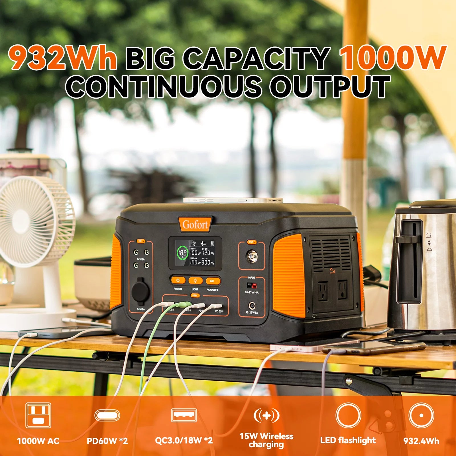 Portable Power Station 932Wh 1000W Battery Backup Solar Generator M97069