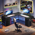 Black 63" Reversible L Shaped Desk with 5 Drawer and Power Outlet G93104