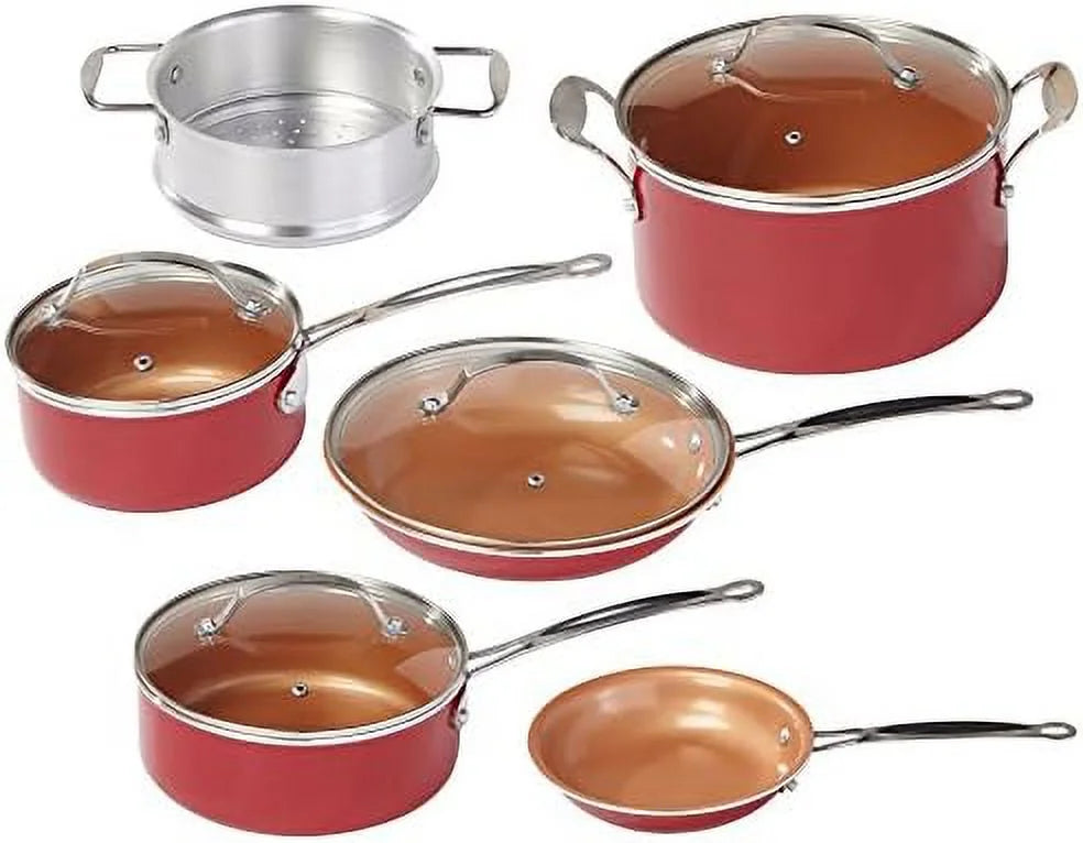 10 pc copper-infused ceramic non-stick cookware set H446