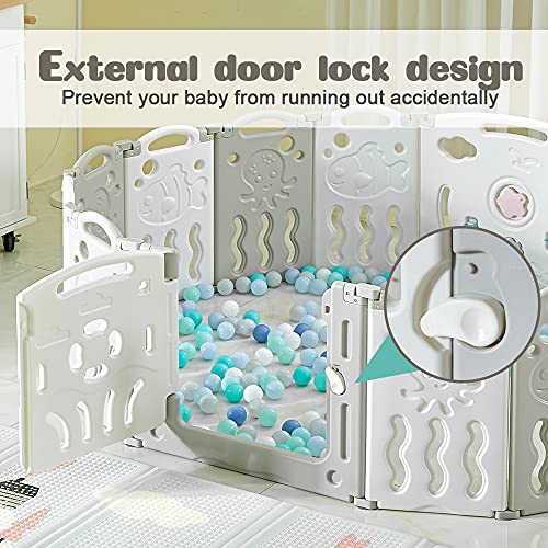 18 Panel White Grey Foldable Baby Playpen with Safety Gate G288