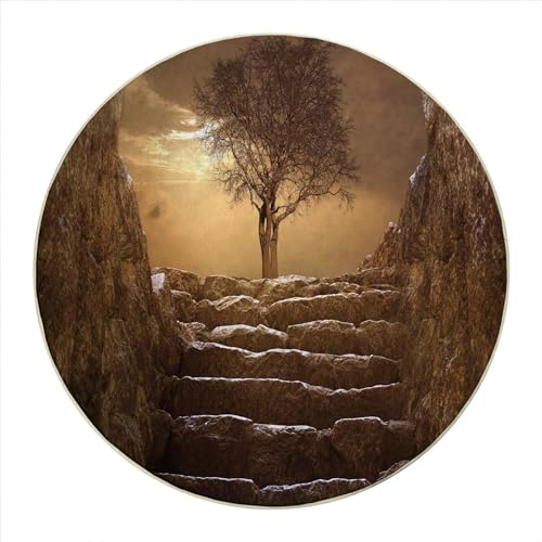 Green Tropical Leaves Round Rug 39 in Floor Protector Mat P93256