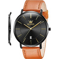 Minimalist Ultra Thin Analog Quartz Date Waterproof Slim Leather Band Watch I39067