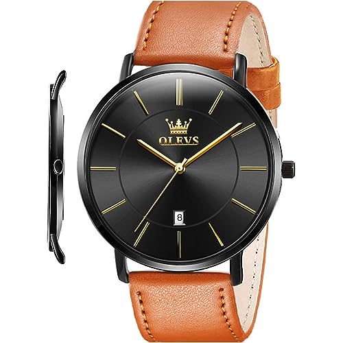 Minimalist Ultra Thin Analog Quartz Date Waterproof Slim Leather Band Watch I39067