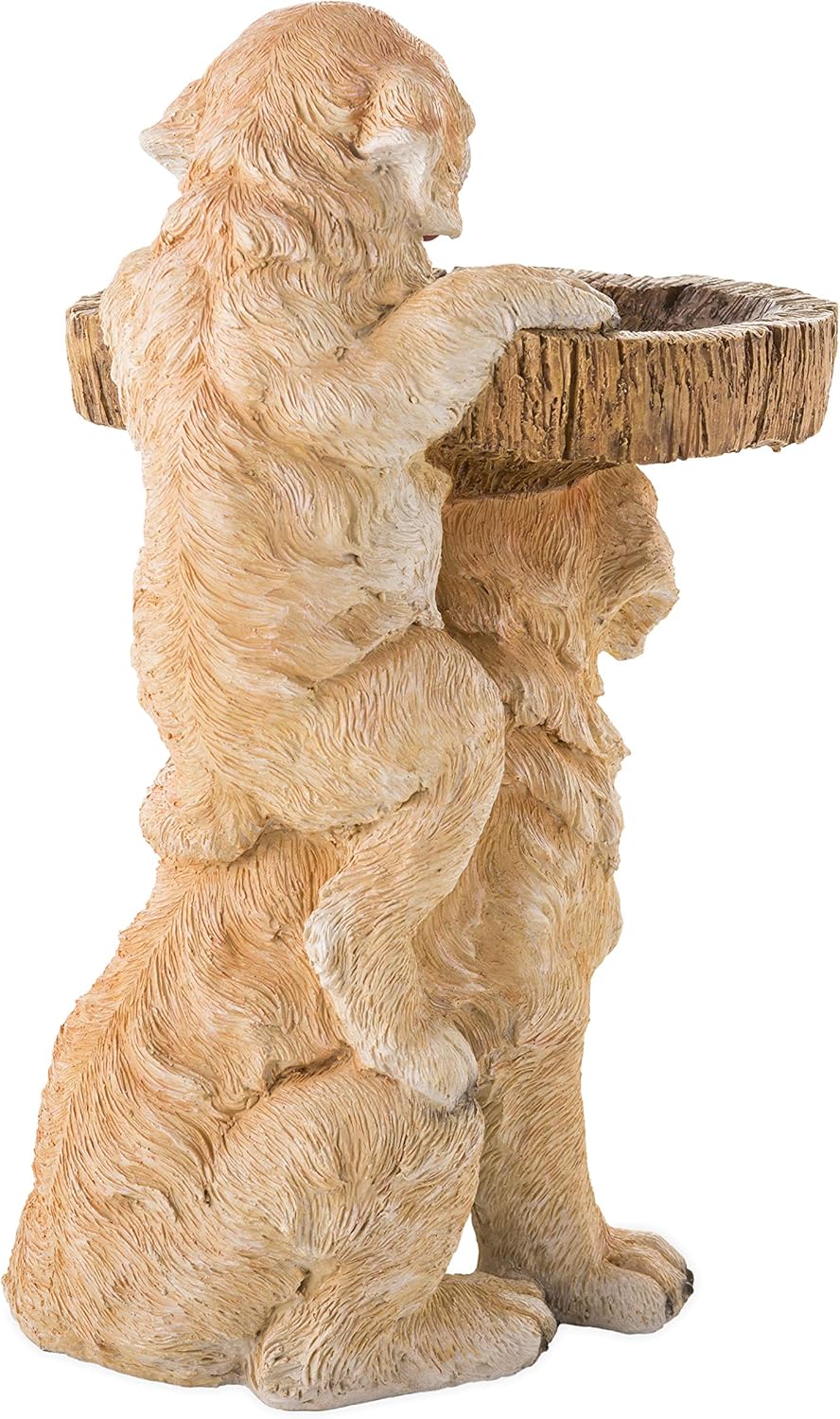 Two Playful Golden Retriever Puppies Resin Birdbath, 13¼ Dia. x 22 H M30033