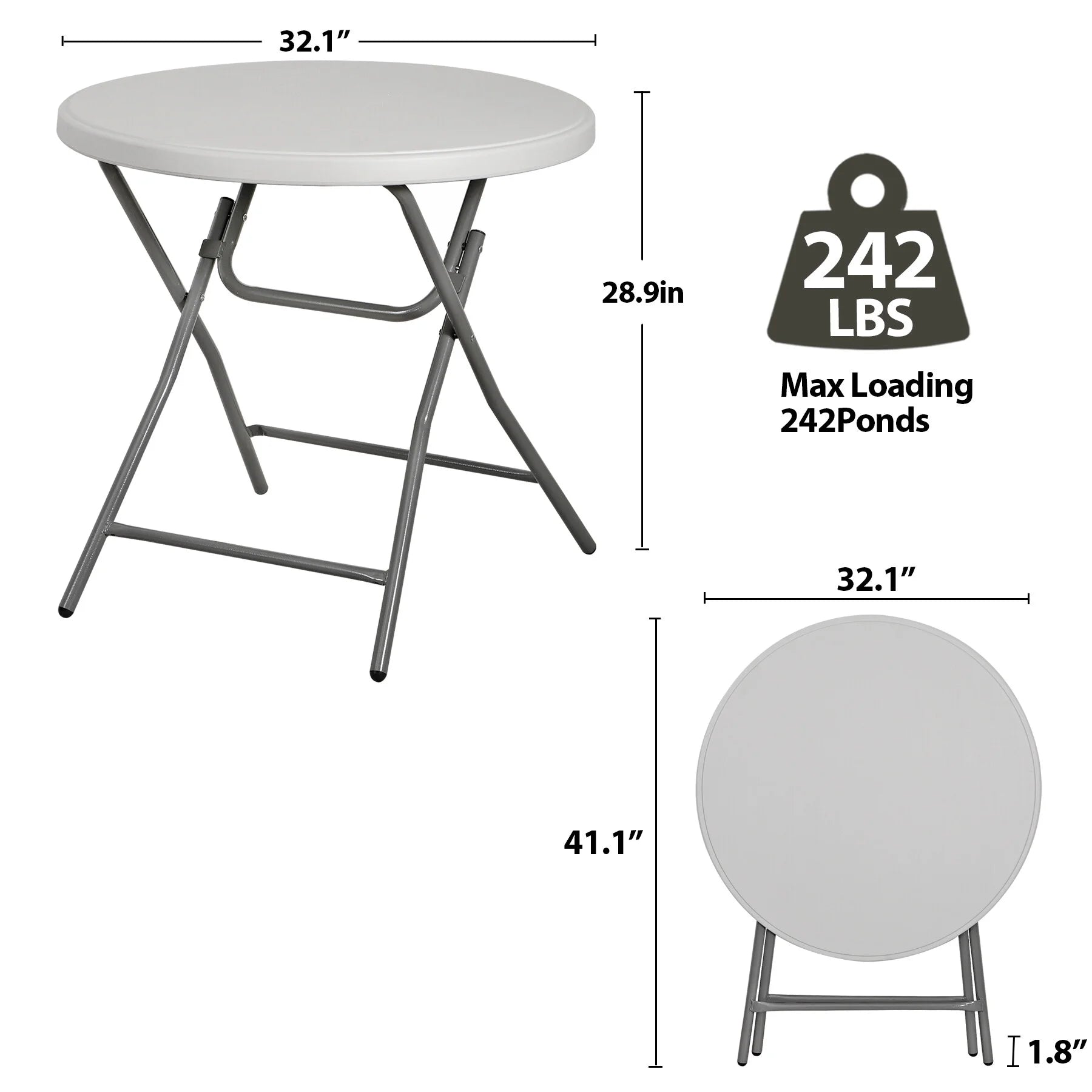 White 32" Round Plastic Dining Table Q774252