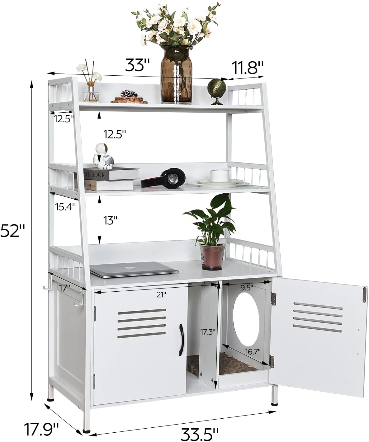 White Wooden Cat Litter Box Enclosure with 2 Doors B37425