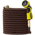 75 ft Expandable Garden Hose with 10 Pattern Spray Nozzle, 3/4 Solid Brass Connectors, Retractable Latex Core V232