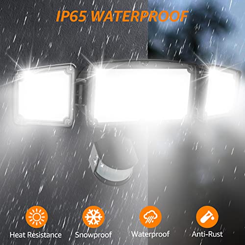38W 4200LM 6000K IP65 Waterproof 3 Head LED Motion Sensor Flood Lights Black J9896