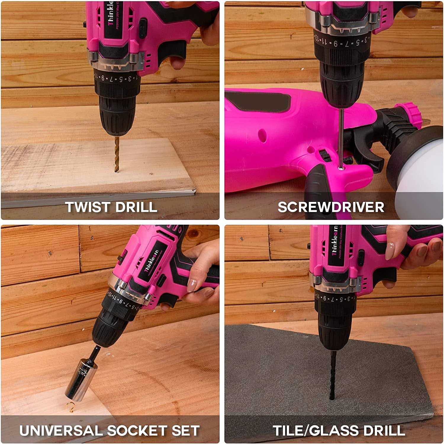 Pink Cordless Drill Set 20V Lithium-ion Power Drill Set with 67Pcs Drill Driver Bits H37128