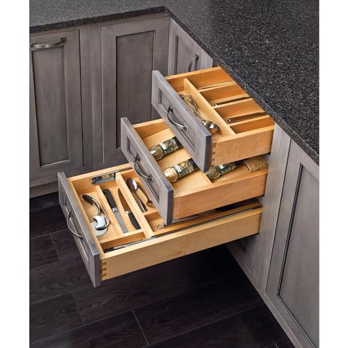 Natural Maple Wood 9 Compartment Silverware Drawer Organizer T56241