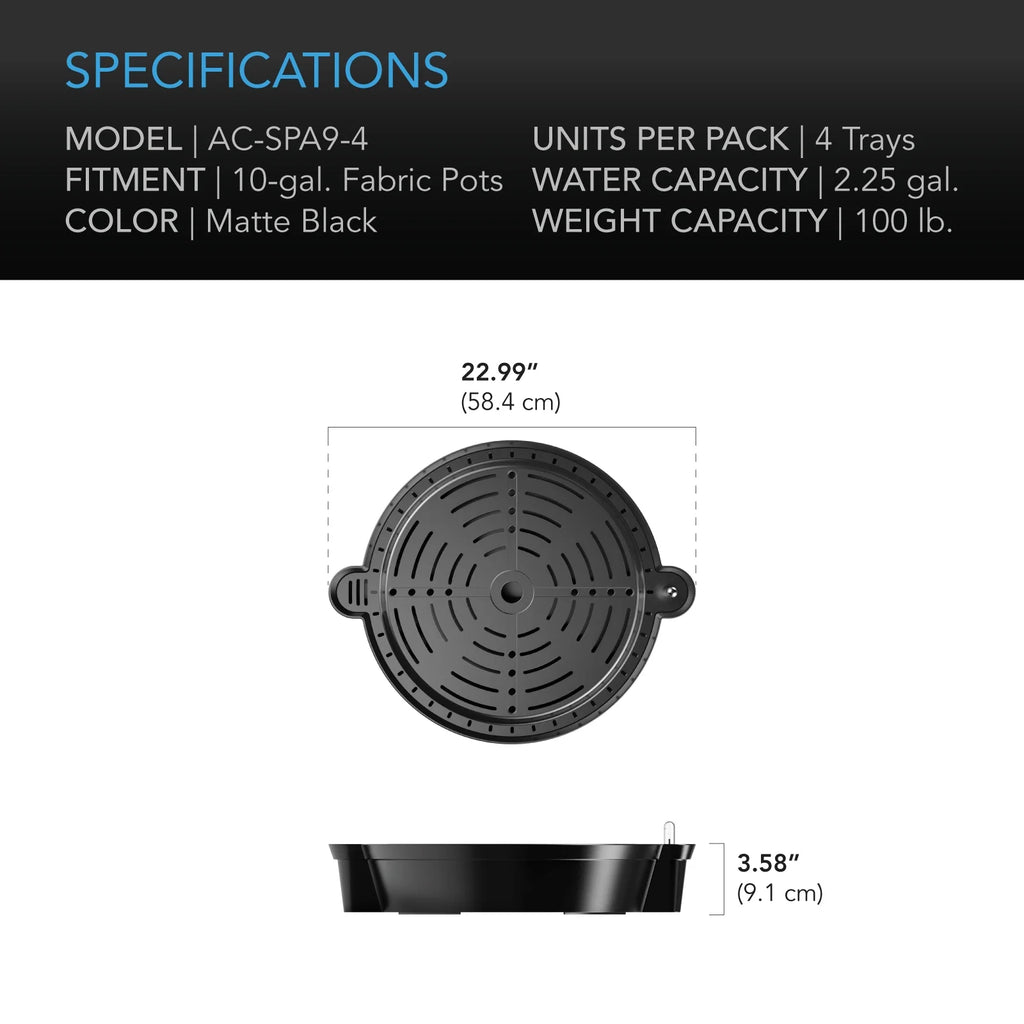 4-Pack Self-Watering Fabric Pot Base XL with Reservoir Meter W5941