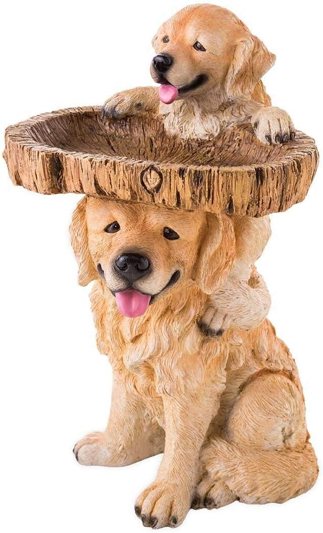 Two Playful Golden Retriever Puppies Resin Birdbath, 13¼ Dia. x 22 H M30033