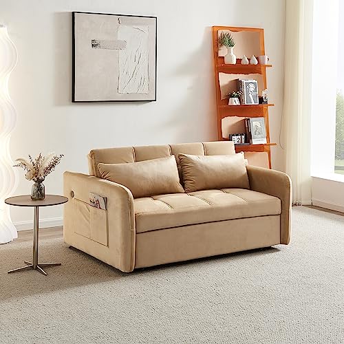 Pink Velvet Full Size Pull Out Sofa with USB Port Y144