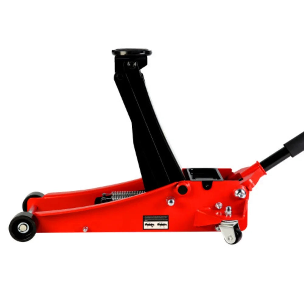 3T Low Profile Red Black Steel Floor Jack with Dual Pistons Quick Lift Pump U146