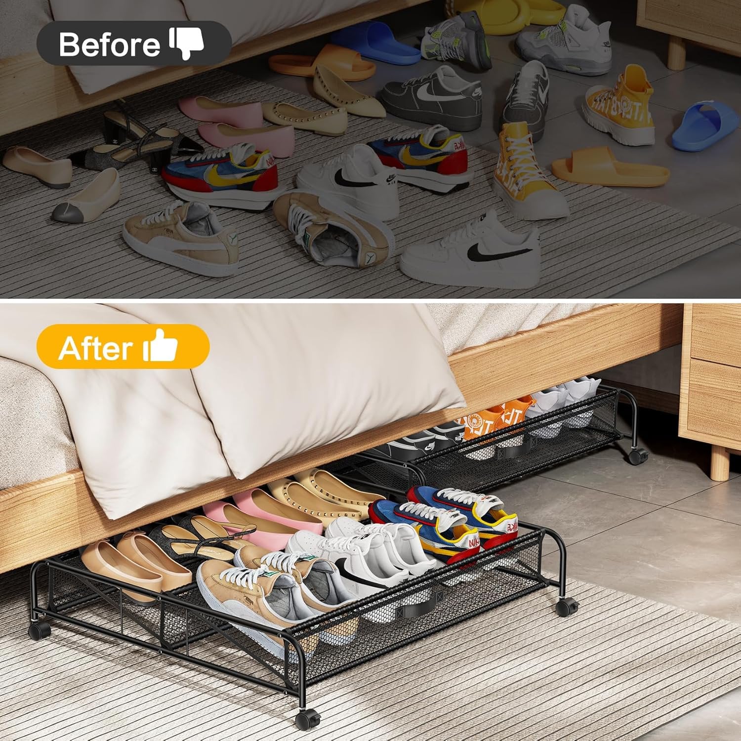 2 Pack Under Bed Shoe Storage Organizer with Wheels S108862