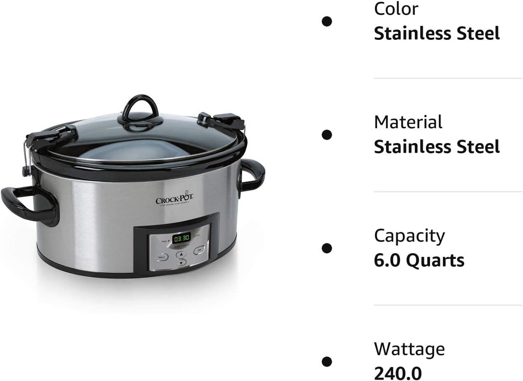 6 Quart Programmable Slow Cooker with Digital Timer, Stainless Steel Y385