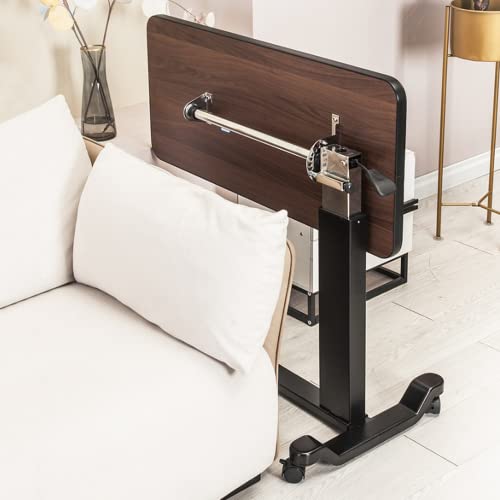 Walnut Adjustable Overbed Bedside Table with Wheels N610