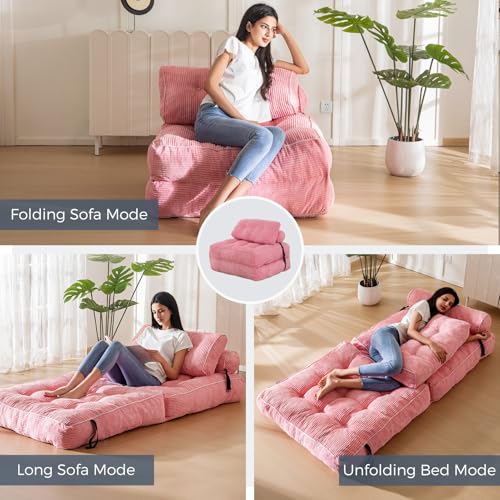 Pink Folding Sofa Bed with Pillow J1779