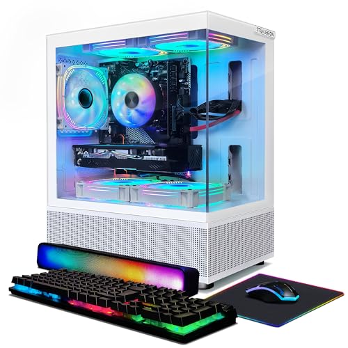 Gaming Desktop PC, Radeon RX 580 16G GDDR5, Intel Core i7-6700 up to 4.0G, 32G DDR4, 2T SSD, 600M WiFi, BT 5.0, RGB Fan x 3, RGB Keyboard & Mouse, RGB Mouse Pad, RGB BT Sound Bar, W10H64 W25729
