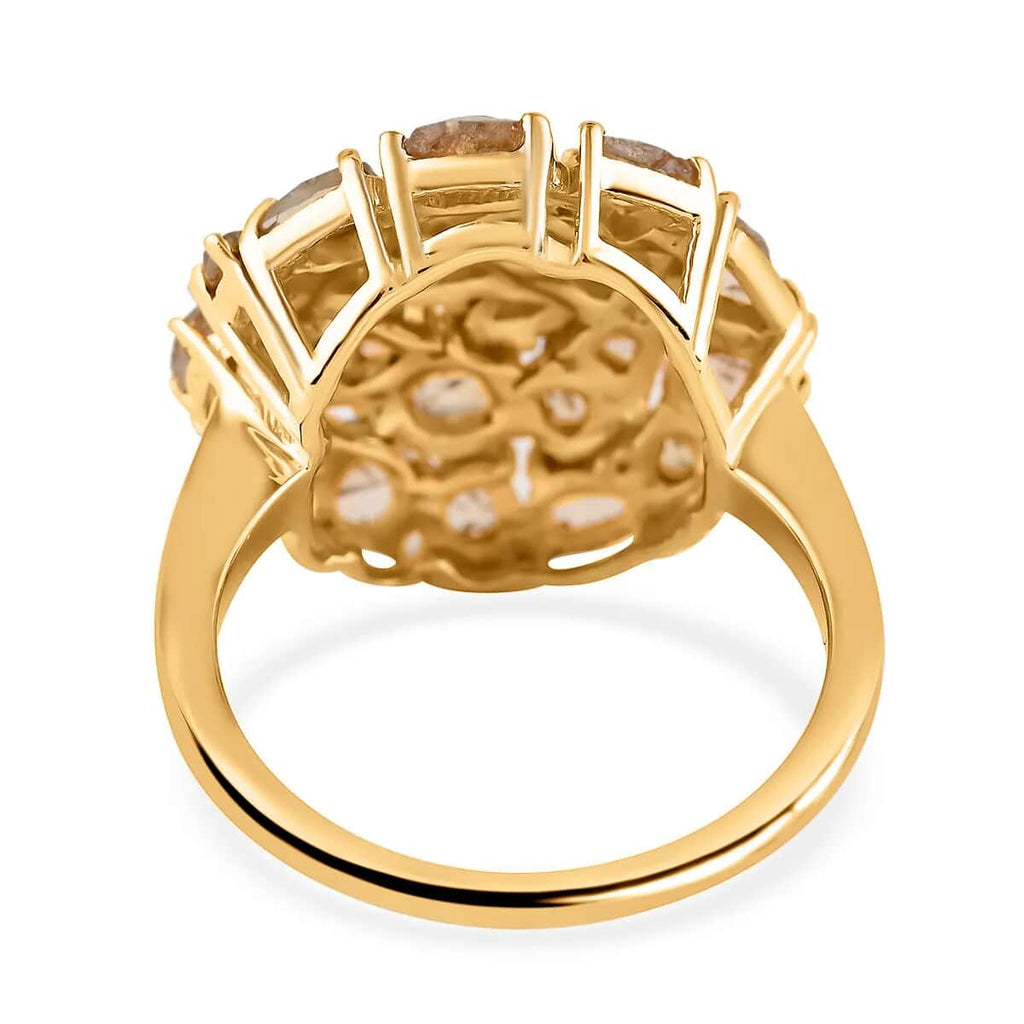 Champagne Diamond Mix 925 Sterling Silver 14K Yellow Gold Plated Cluster Ring Size 8 Z890