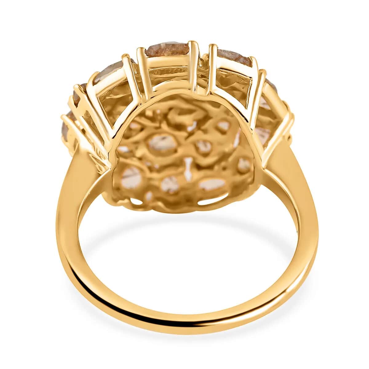 Champagne Diamond Mix 925 Sterling Silver 14K Yellow Gold Plated Cluster Ring Size 8 Z890