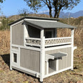 Two Story Wooden Cat House with Balcony Waterproof F771