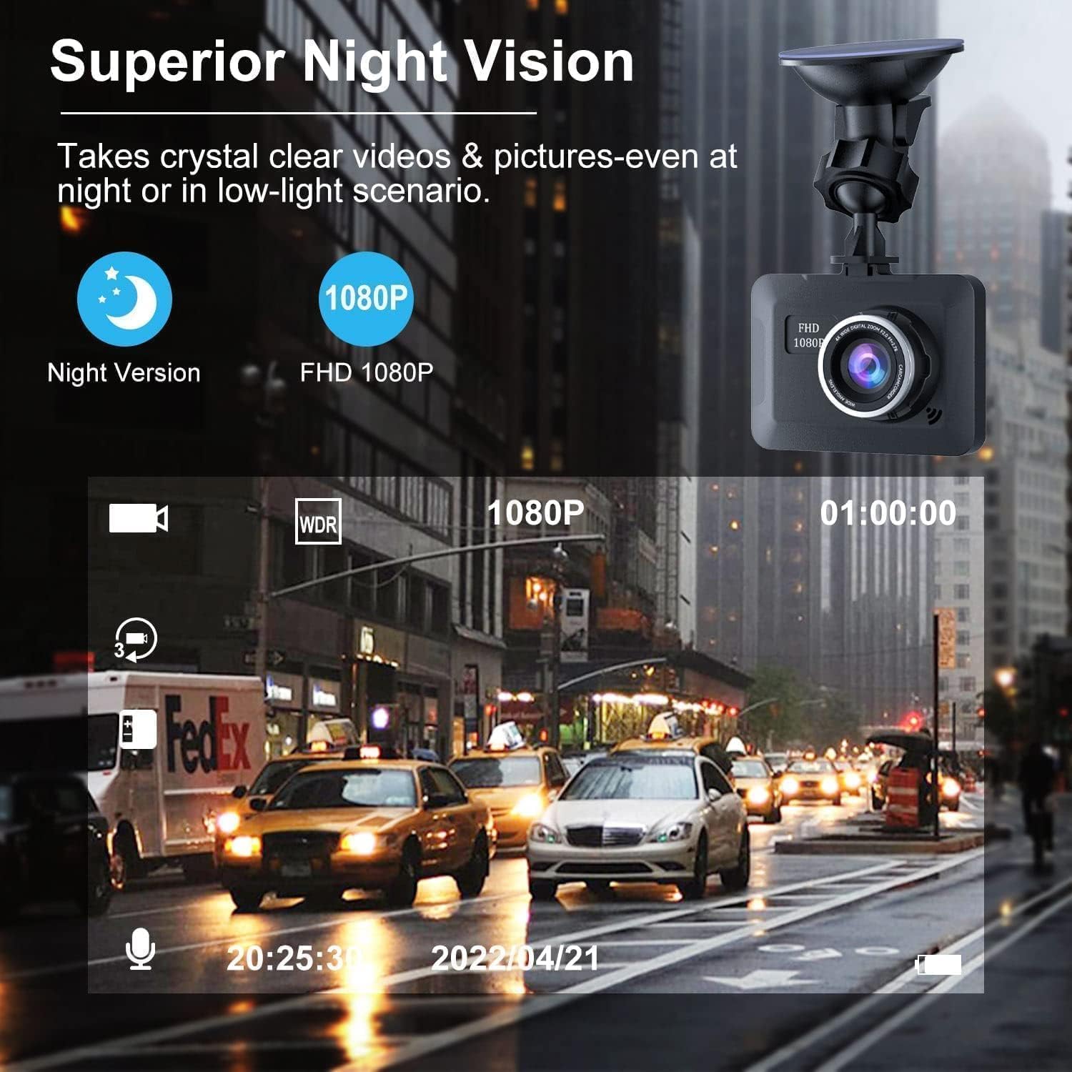 1080P Full HD Dash Camera with 170° Wide Angle W556