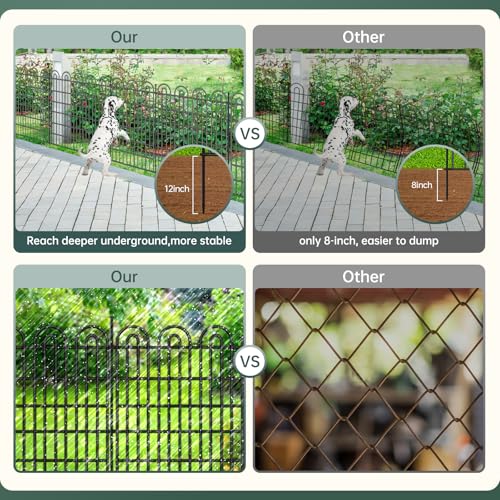 15 Panels Tall Garden Animal Barrier Fence with Gate, 33 in(H) X 36.8 ft(L) No Dig Decorative Metal Edging Border K1077