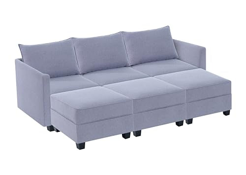 Caramel 6-Seater Modular Sleeper Couch with Ottoman Air Leather D376704