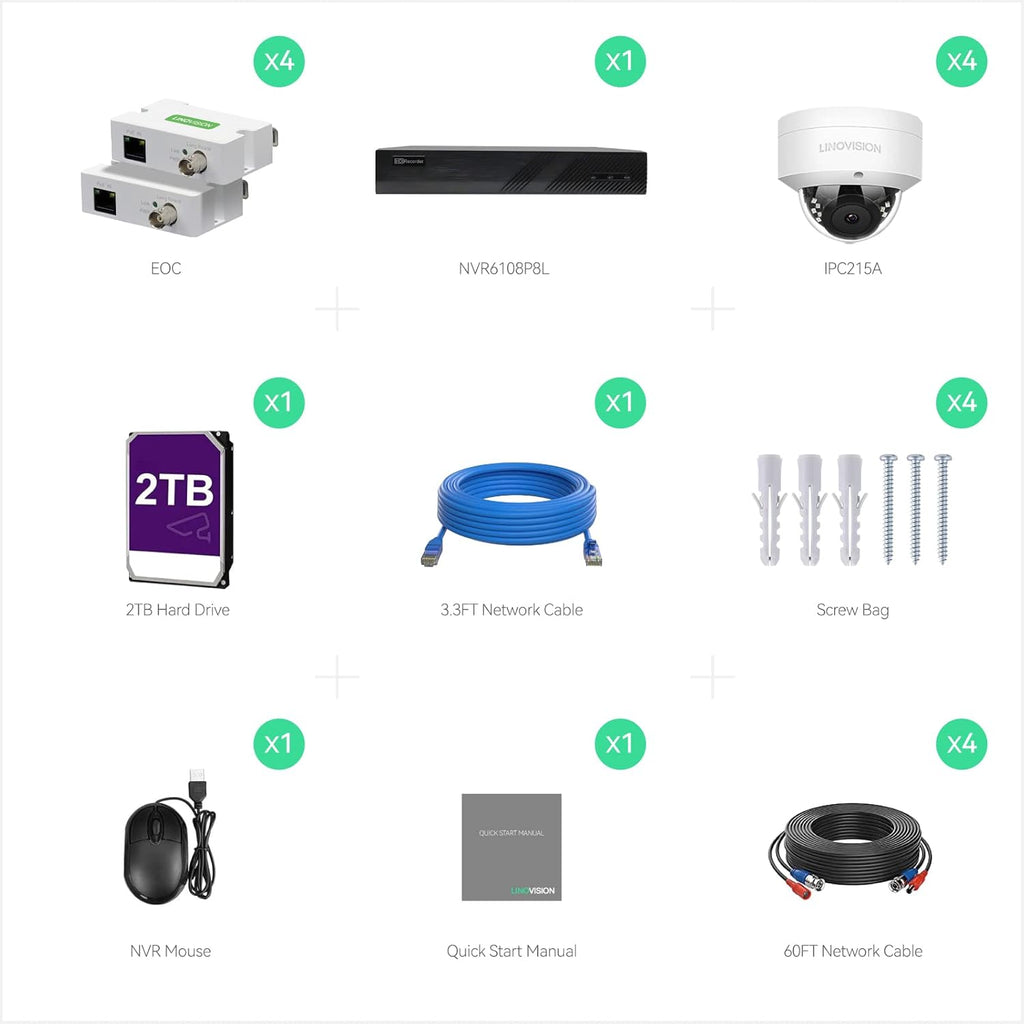 8CH 4K IP Security Camera System with 4 POE IP Dome Cameras Q284327