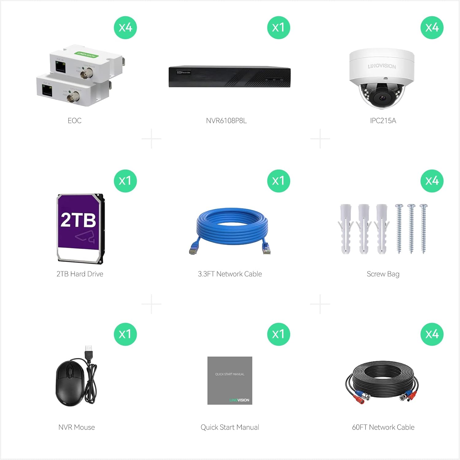 8CH 4K IP Security Camera System with 4 POE IP Dome Cameras Q284327