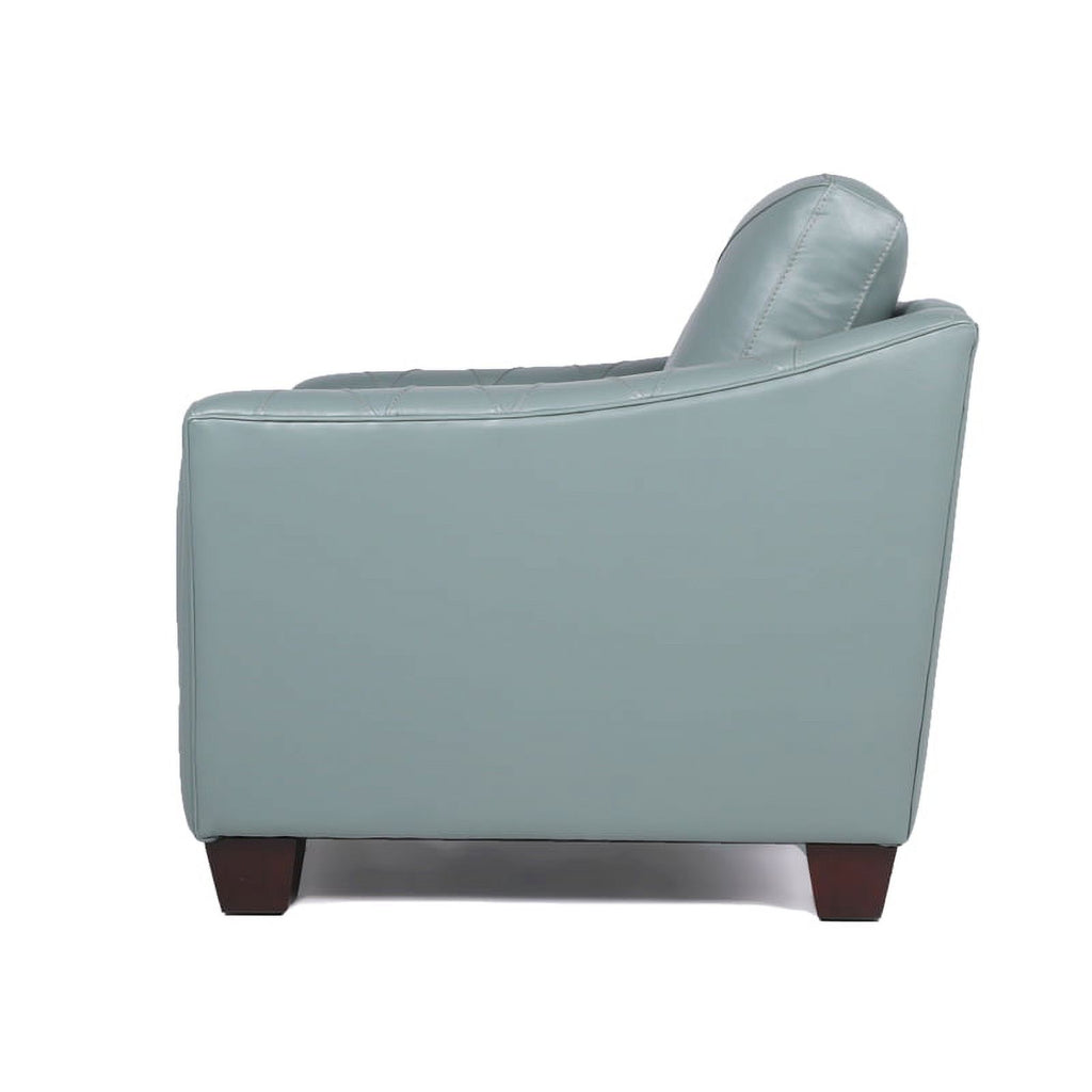 2 Piece Tufted Leather Accent Chair Set In Spa Blue V12599