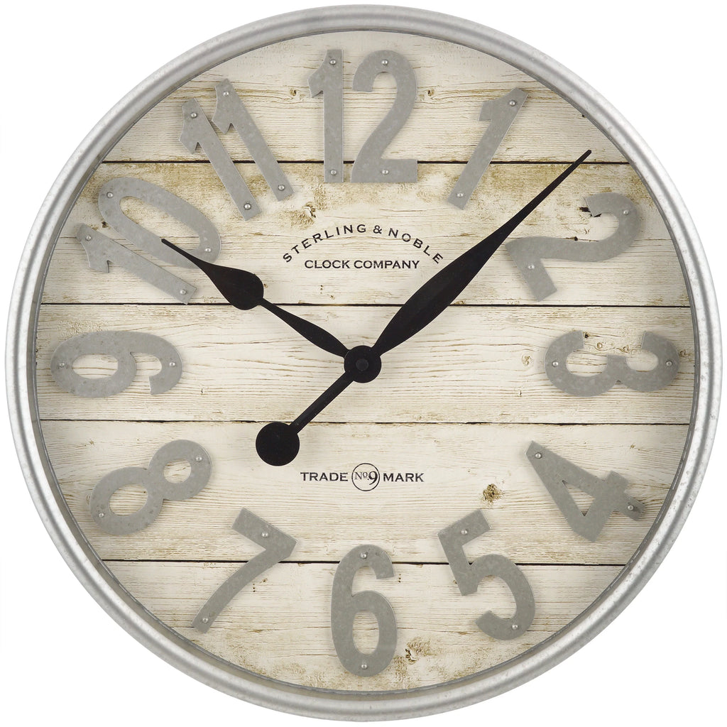 White and Galvanized Raised Analog Wall Clock M375