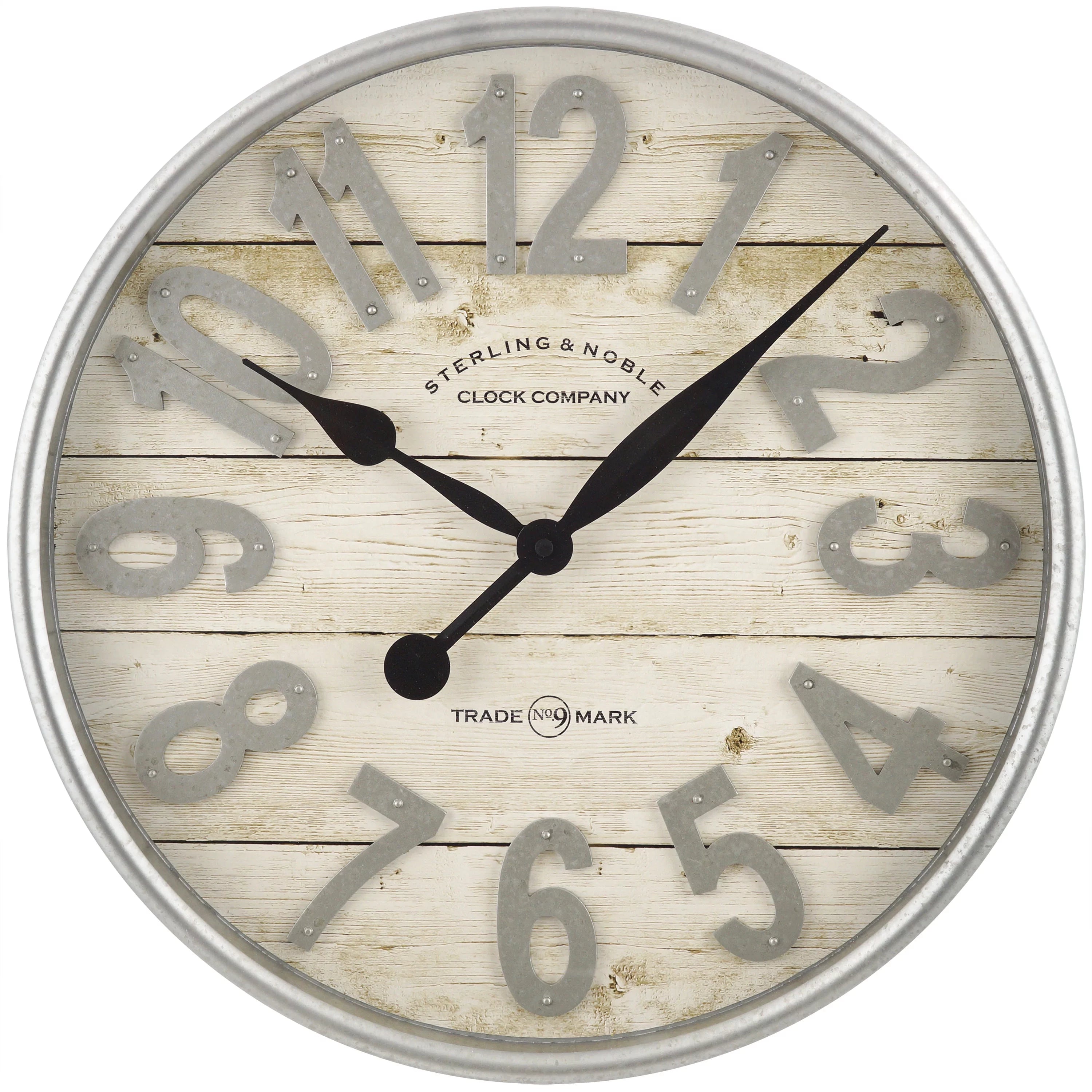 White and Galvanized Raised Analog Wall Clock M375