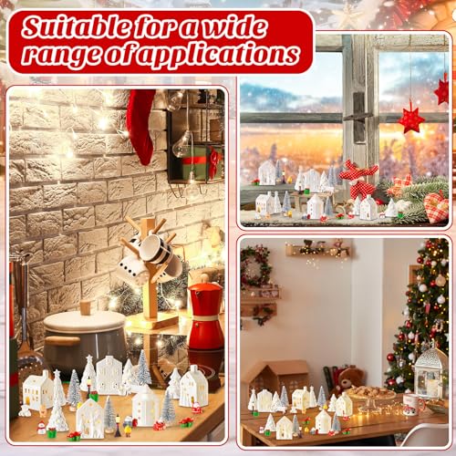 30 Pcs White Ceramic Christmas Village Set with LED Lighted Houses N1355