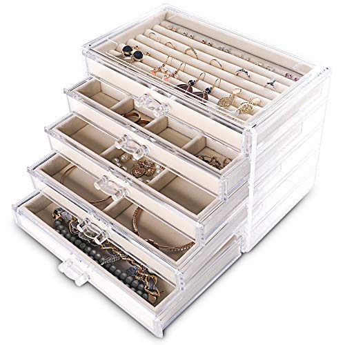 5 Layers Clear Acrylic Velvet Jewelry Box with 5 Drawers W934796