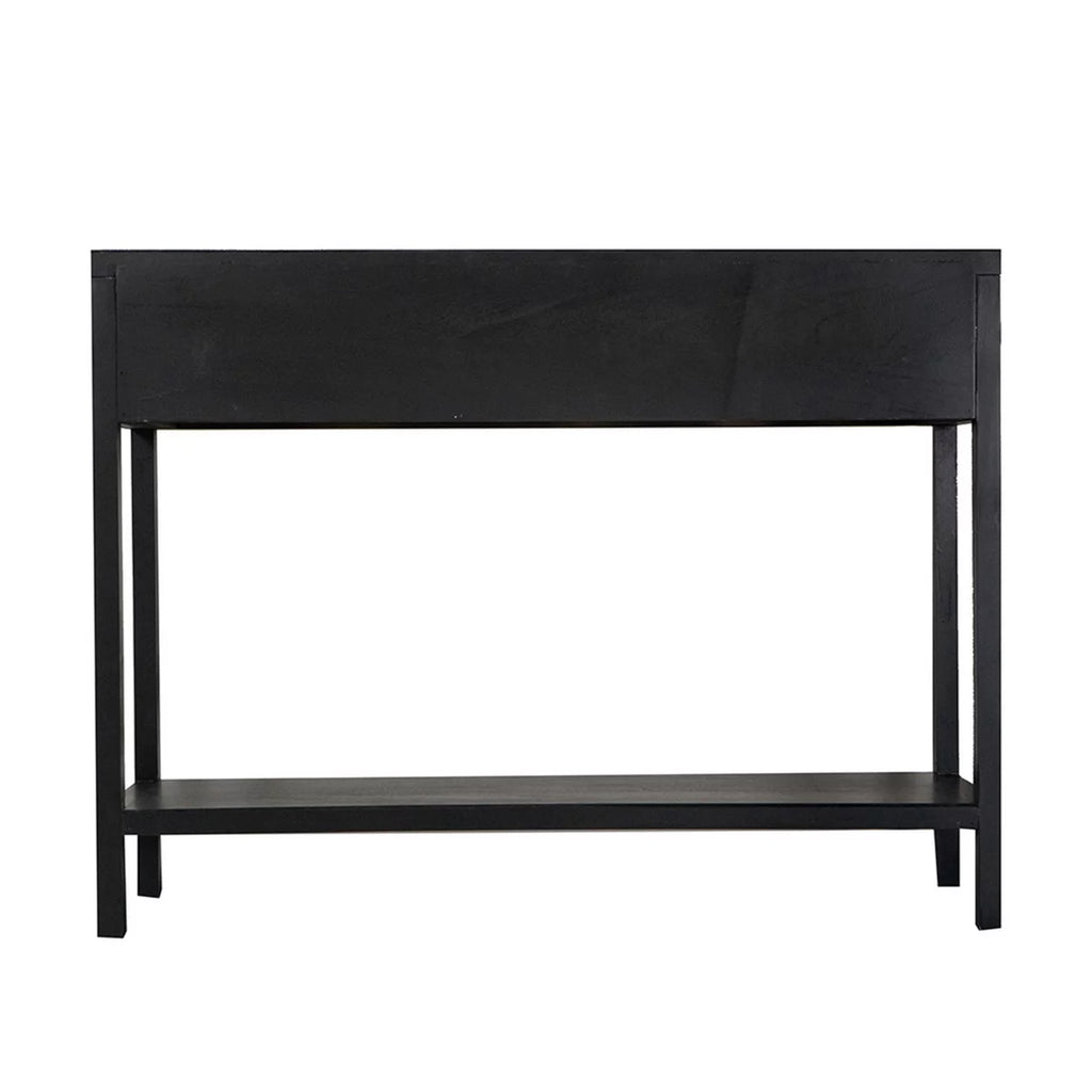 Black Finish Sofa Console Table with 2 Rattan Drawers K528731