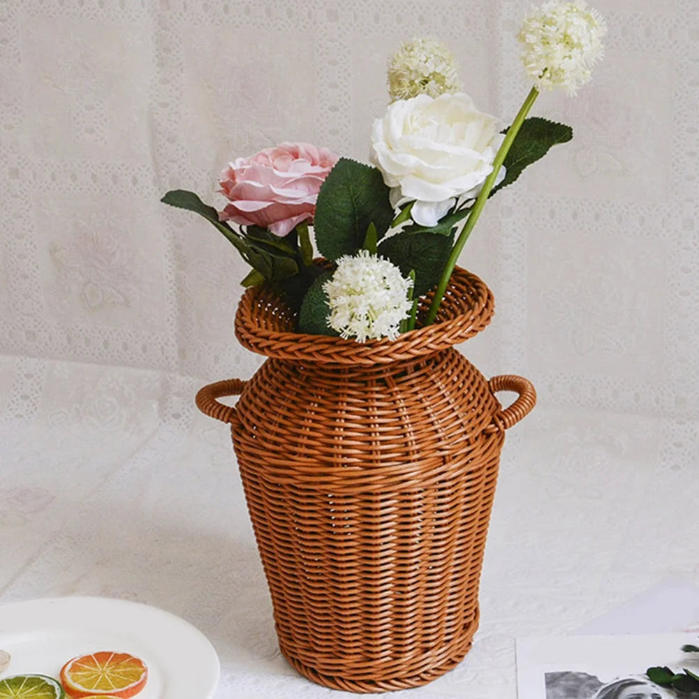 Imitation Rattan Woven Vase Tabletop Decoration Flower Pot U612