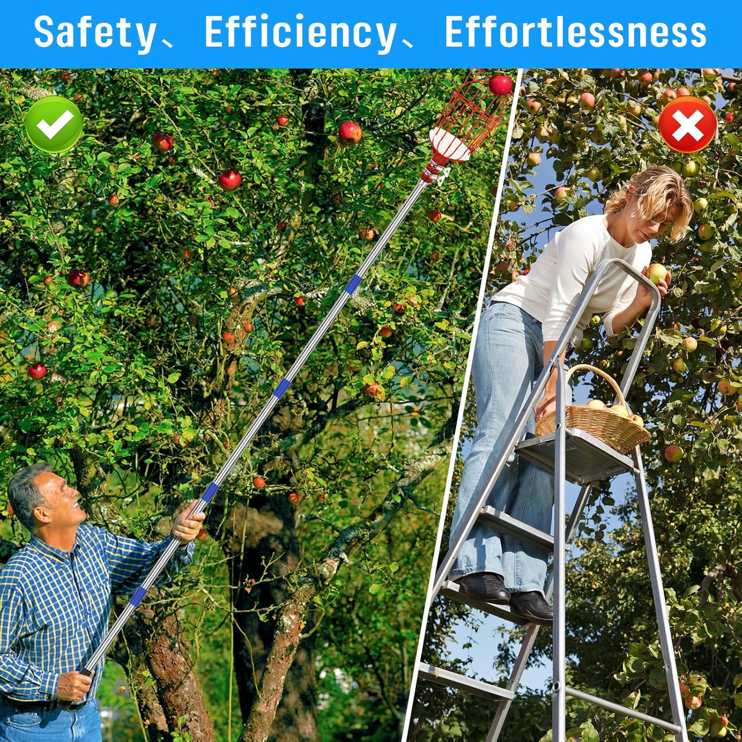13 FT Adjustable Lightweight Fruit Picker Pole with Basket Z9134