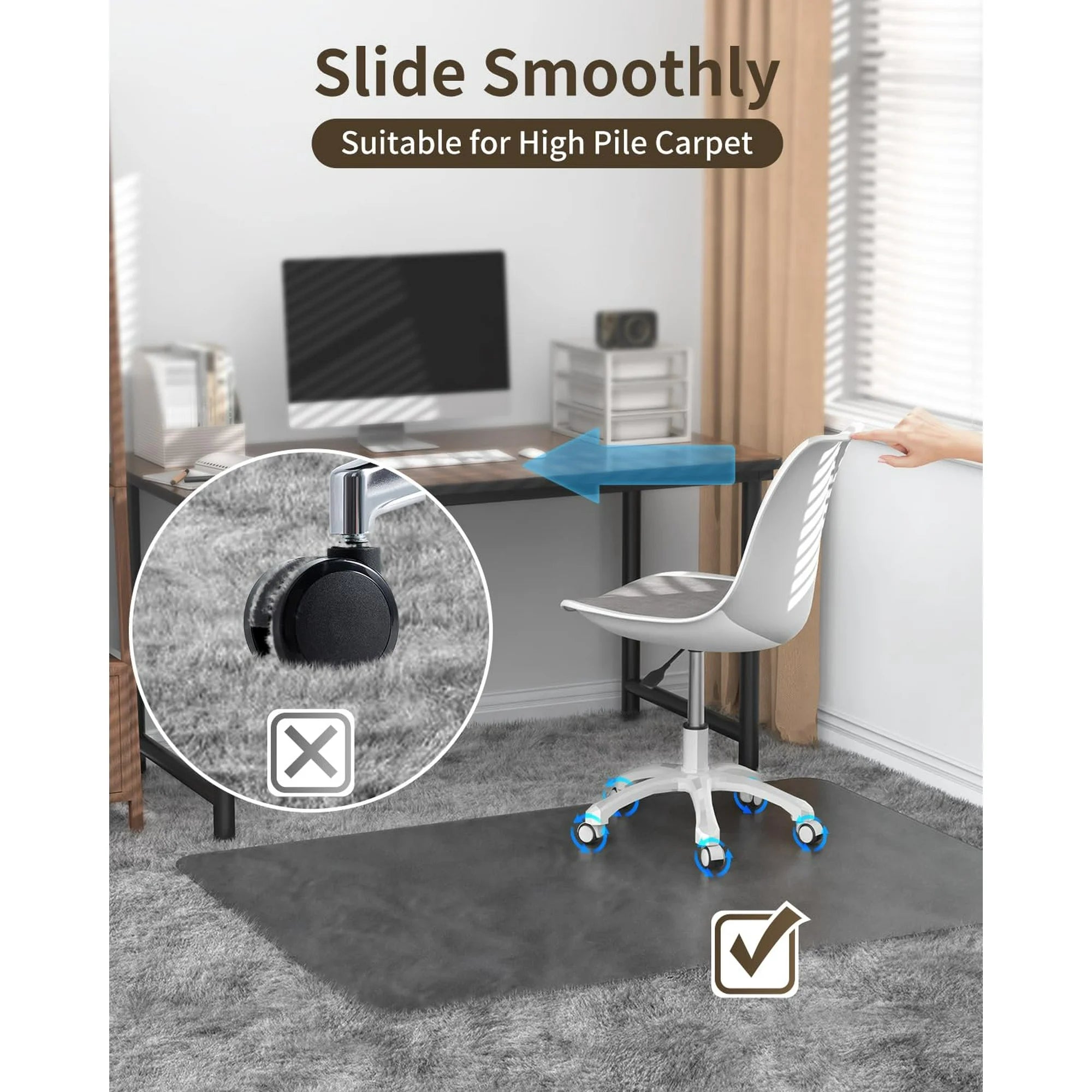 Grey PC Chair Mat for High Pile Carpet & Hardwood Floor I31147
