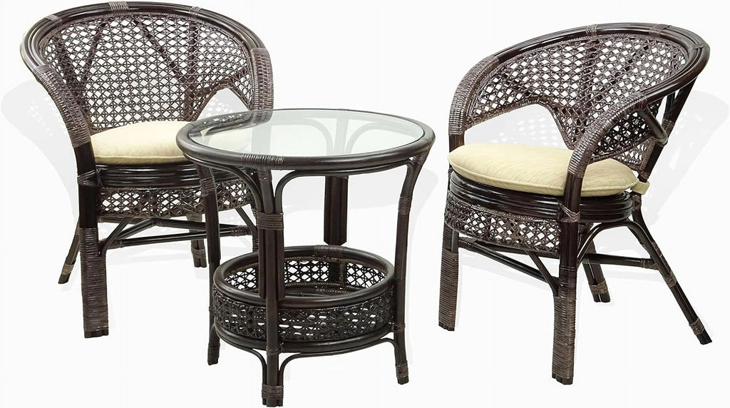 Natural Rattan Round Coffee Table with Glass Top Dark Brown D66908