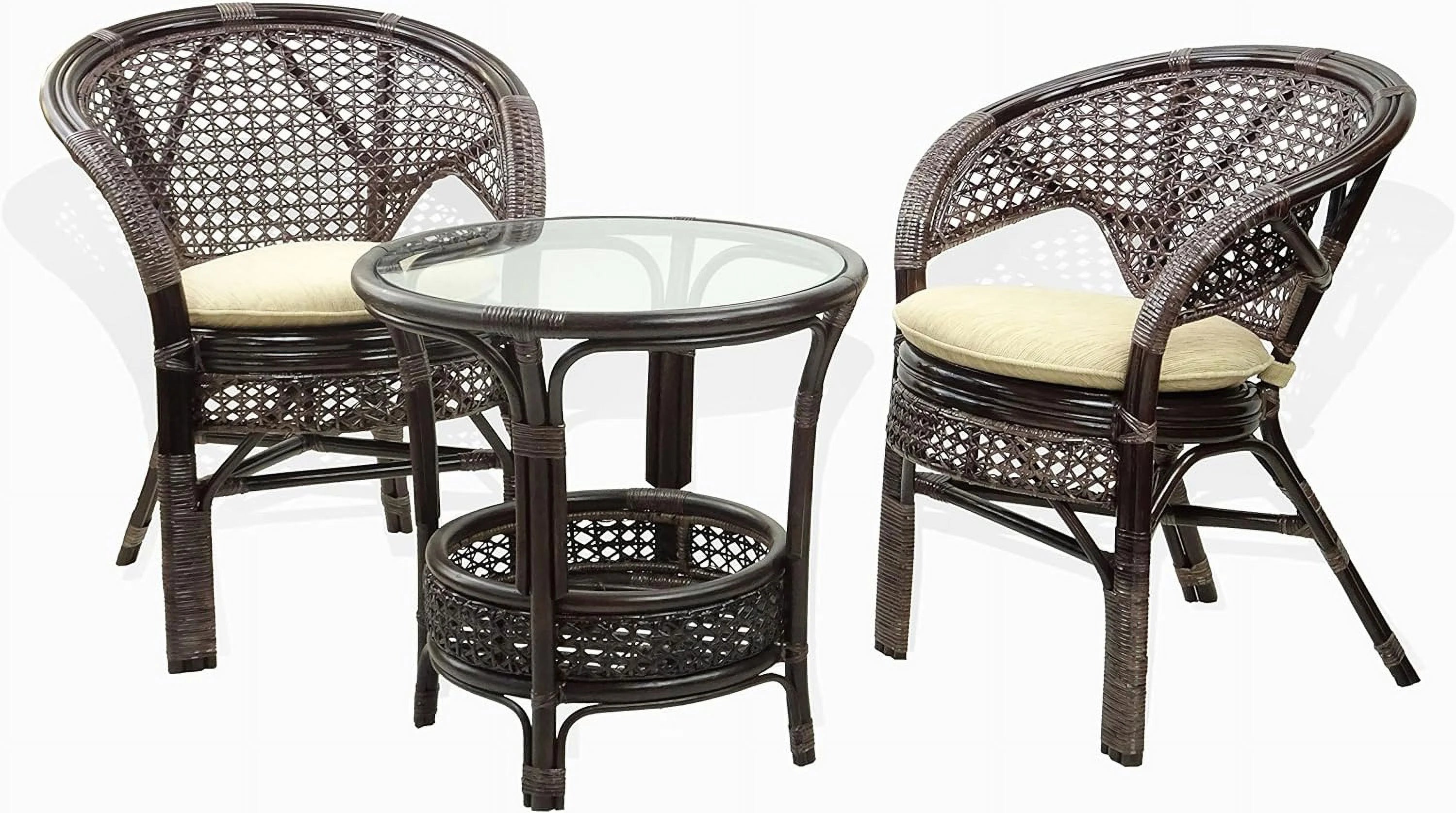 Natural Rattan Round Coffee Table with Glass Top Dark Brown D66908