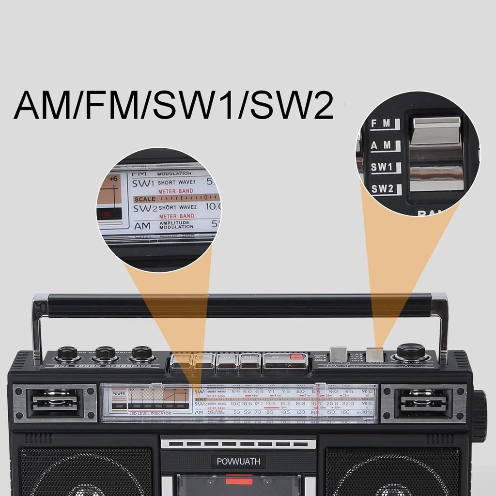 Portable Cassette Player Boombox AM/FM Radio Tape Player Recorder with Bluetooth Microphone F662865