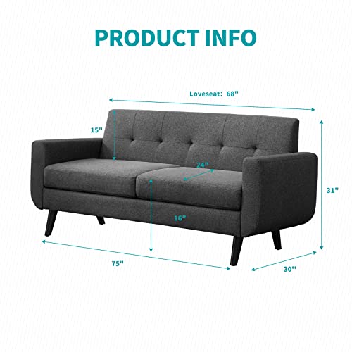 68" Upholstered 2 Seater Sofa O2589